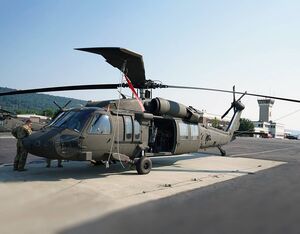 A UH-60V Black Hawk helicopter is secured after being flown to Fort Indiantown Gap, Pa., on July 27, 2021. Sgt. 1st Class Matthew Keeler Photo