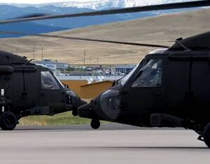 The two two HH-60 Black Hawk helicopters faced off at Montana Army National Guard base in Helena, Montana. Vita Inclinata Image