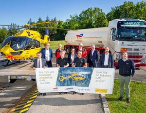 A H145 rescue helicopter operated by the German non-profit ADAC Luftrettung recently had its Arriel 2E engines ceremonially refueled with biofuel. Theo Klein Photo