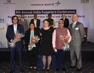 L-R: Rishab Mohan Gupta, promoter and director- Rossell India Ltd., Zeena Philip, COO- Rossell Techsys, Abby Lilly, VP, Global Supply Chain, Rotary & Mission Systems- Lockheed Martin, Prabhat Kumar Bhagvandas, CEO- Rossell Techsys, Greg Laubisch, director, RMS SC- Lockheed Martin at the recognition ceremony. Business Wire Photo