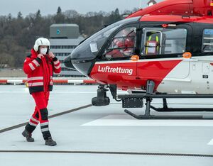 Christoph 115 was the first helicopter to land on the new roof landing pad at University Hospital Erlangen. Karina Palzer Photo