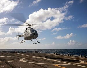 An MQ-8C Fire Scout takes off from the flight deck of the USS Milwaukee (LCS 5), Jan. 6, 2022. U.S. Navy Photo