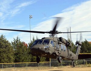 A UH-60 Black Hawk helicopter with Jackson’s 1-230th Assault Helicopter Battalion lands at the Cordova High School’s baseball field on Nov. 18. Sgt. Finis L. Dailey, III Photo