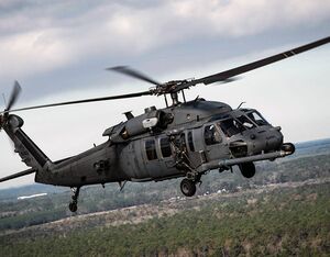 An HH-60G Pave Hawk helicopter from the 41st Rescue Squadron participates in a 2019 open house combat search and rescue demonstration at Moody Air Force Base, Ga. Airman 1st Class Hayden Legg for U.S. Air Force Photo