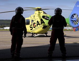 Scotlands Charity Air Ambulance Base, Aberdeen (SCAA) home to Helimed 79 Paramedics with Helimed 79 pictured at the SCAA hangar at Aberdeen Airport. Graeme Hart for Perthshire Picture Agency Photo