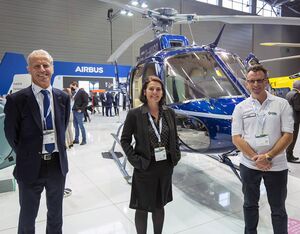 From left to right: Gilles Bruniaux, head of product safety at Airbus Helicopters, Sabrina Barbera, head of training, simulation & flight ops at Airbus Helicopters and Fabi Riesen, CEO of VRM Switzerland. Airbus Photo