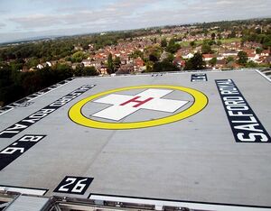 Built on top of the Greater Manchester Major Trauma Hospital on the Salford Royal Hospital site, the helipad deck is approximately 284 square feet (26.4 square meters). HELP Appeal Photo