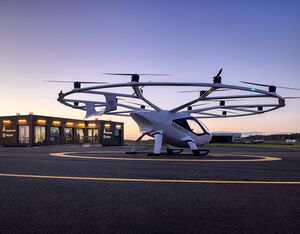 VoloCity in front of Skyports and ADP vertiport terminal at Pontoise-Cormeilles testbed. Volocopter Press Release