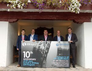 Bob Quinn, executive director of Partnership Programs at Pratt & Whitney, visited ITP Aero’s headquarters in Zamudio, Spain, to celebrate the 10th anniversary of the partnership between the two companies. ITP Aero Photo