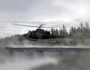 A CH-146 Griffon helicopter during Exercise READY SOTERIA. AB Erica Seymour, 4 Wing Imaging Photo