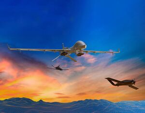 General Atomics Aeronautical Systems, developer of the Gray Eagle series of unmanned aircraft, was one of the participants in Collins’ MOSA demonstration. Shown here is a rendering of the latest variant, the Gray Eagle 25M, with air-launched effects. GA-ASI Photo