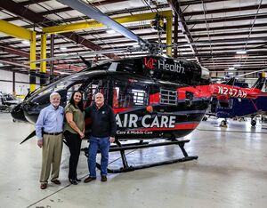 The new EC145e is equipped with Metro’s standard medical interior and Genesys Aerosystems’ instrument flight rules (IFR) HeliSAS autopilot and stability augmentation. UC Health Photo