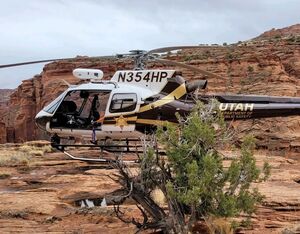 Two H125s from the Utah Department of Public Safety (UDPS) Aero Bureau were involved in a four-day hoist operation, responding to a flash flood event at Buckskin Gulch. Utah DPS Image