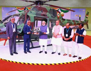 The PM unveiled a Light Utility Helicopter (LUH) produced by HAL. HAL Photo