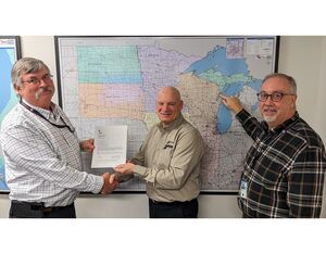 (L to R) Retiring assigned PMI, Gary Bockman, vice president of product support and quality assurance Doug Smith and assigned PMI, Rick Jantz. Enstrom Photo