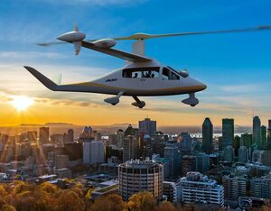A rendering of the Jaunt Journey travelling over Montreal. Credit: Jaunt Air Mobility Canada.
