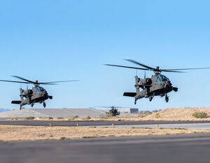 A group of AH-64E version 6 Apache helicopters depart the Boeing manufacturing facilities at Mesa, Ariz. 13 January 2021 bound for Joint Base Lewis-McChord, Washington. U.S. Army Photo