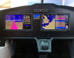 VoltAero’s Cassio 330 full-scale cabin mockup includes a flight deck equipped with Avidyne’s Quantum 14-inch displays in the dual PFD/MFD (Primary Flight Display/Multi-function Display) configuration.
