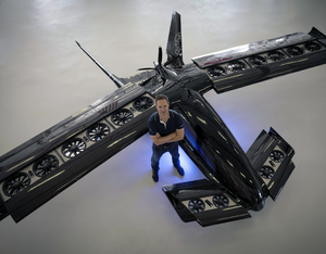 Horizon Aircraft CEO Brandon Robinson, pictured with the 50% prototype model of the company's Cavorite X5 aircraft. Credit: Horizon Aircraft.