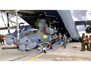 Two Bell AH-17 attack helicopters were delivered to the Czech Republic in the belly of a C-17 Globemaster cargo plane. Captain Jindřiška Budiková Photo