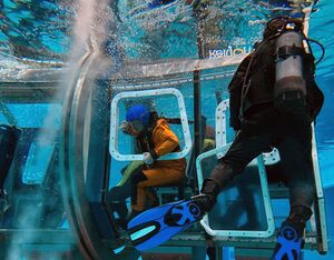 ESA astronaut Alexander Gerst during helicopter underwater escape training. ESA Photo