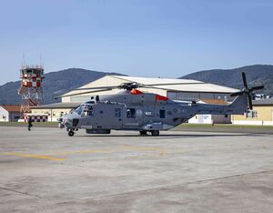 The 46th SH-90A ASW/ASuW aircraft, assembled at Leonardo’s facility in Venice Tessera was presented during an official ceremony. Leonardo Photo