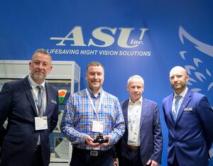 From left to right: ASU chief pilot, director of safety Alex Emmel; Paal Rustad, maintenance manager for Norwegian Air Ambulance; Dag Skjaeveland, Skytec AS sales manager; Dan Meyer, ASU vice president of sales. Lloyd Horgan Photo
