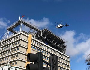 An air ambulance lands on the King’s College Hospital helipad. HELP Appeal Photo