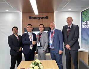 Left to right: Ramey Jamil, Head of Aircraft Systems, AIBOT, Jerry Wang, Executive Chairman, AIBOT, Taylor Alberstadt, Senior Director, Global Sales & Account Management, Advanced Air Mobility, Honeywell Aerospace, Ryan Lees, President, EMEAI Commercial Aerospace, Honeywell Aerospace, John Clarkson, Chief Engineer, AIBOT