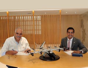 Signing ceremony at InterGlobe headquarters in New Delhi between Group Managing Director of InterGlobe, Rahul Bhatia, and Chief Commercial Officer of Archer Aviation, Nikhil Goel