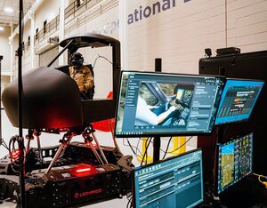 The full-scale system featuring a cockpit, motion, and instructor console is now on display on Leonardo’s Stand and is available for demos. Leonardo Photo