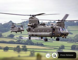 Royal Air Force Odiham CH-47 Chinook Helicopters from 18 and 27 Sqn flying in formation heading to Sennybridge Training Area as part of Ex Black Marauder. RAF Photo