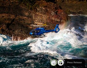 An Airbus H130 operated by Blue Hawaiian Helicopters flies off the Hawaiian coast. Heath Moffatt Photo