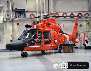 The Coast Guard retired the Air Station Kodiak MH-65 Dolphin helicopter fleet during a ceremony on Tuesday, April 23, 2024. U.S. Coast Guard Photo