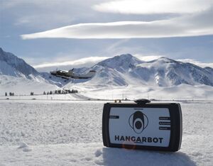 The HangarBot Hub can be taken on the go or magnetically mounted in a hangar with 4G connectivity and a WiFi hotspot. HangarBot Photo
