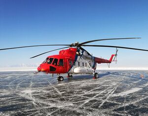 A Mi-171A2 sits on frozen Lake Baikal. The civilian helicopter recently reached the speed of 167 miles per hour at a minimum altitude of 65 feet. Russian Helicopters Photo