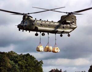 In 2019, 8 RAF Chinook Force crew members flew three Chinooks for 58 flying hours and delivered over 600 tons of aggregate over a six-day period, ensuring the integrity of the dam at Todbrook Reservoir. RAF Photo