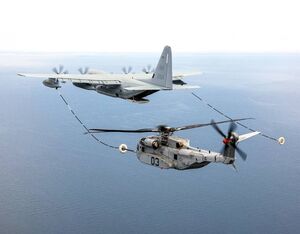 The K3 aircraft completes the first CH-53K aerial refueling near Naval Air Station Patuxent River, Maryland on April 6, 2020. NAVAIR Photo