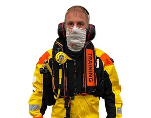 The Virustatic Shield antiviral snood has been developed to reduce pathogenic microbial intake into the human respiratory system. Survitec Photo