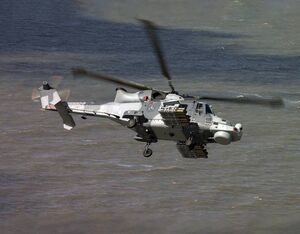 The Wildcat HMA Mk2 helicopter flies with the Martlet missiles during trials. Royal Navy Photo