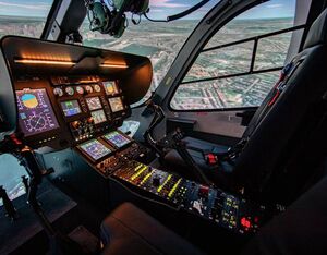 The cockpit in the simulator is equipped with dual GTN 750, it features a vibration system and the six-projector spherical visual system offers an unprecedented realistic training experience. HeliCentre Photo