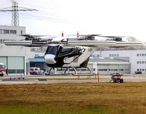 The CityAirbus eVTOL demonstrator features four ducted high-lift propulsion units, each containing a pair of fixed-pitch propellers driven by a total of eight 100-kW electric motors. Airbus Photo