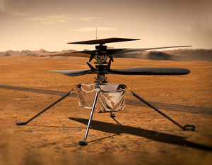 An artist’s concept shows NASA’s Ingenuity Mars Helicopter standing on the Red Planet’s surface. The aircraft will arrive on Mars on Feb. 18, 2021, and will become the first aircraft to attempt controlled flight on another planet. NASA Image
