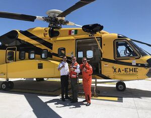 One of three S-92s provided by PHI, operated by Heliservicio and manned with rescue swimmers from Total Response Solutions. TRS co-founder Chris MacKay is standing on the right in an orange jumpsuit. Photo courtesy of Chris MacKay