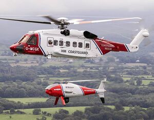 HM Coastguard’s helicopters provide support for inland search-and-rescue which includes the mountain regions, as well in maritime environment and the unmanned aircraft will work alongside those. Bristow Group Photo